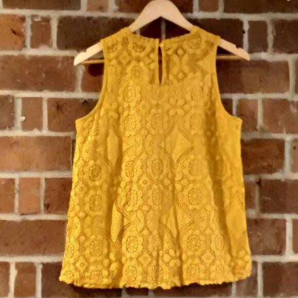 Doe&Rae Womens Summer Tank Top Lace Crochet Golden Yellow Peplum Blouse Tank Top - Picture 2 of 6